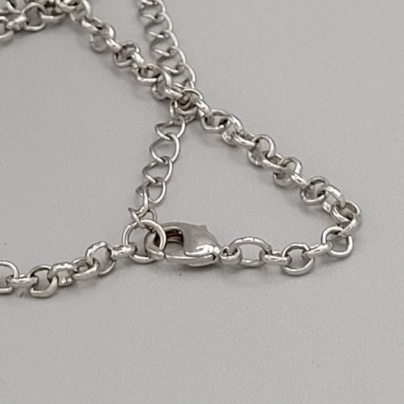 Womens Blue Beads Drop Pendant Silver Tone Round Link Chain Necklace 24 in - Picture 6 of 8